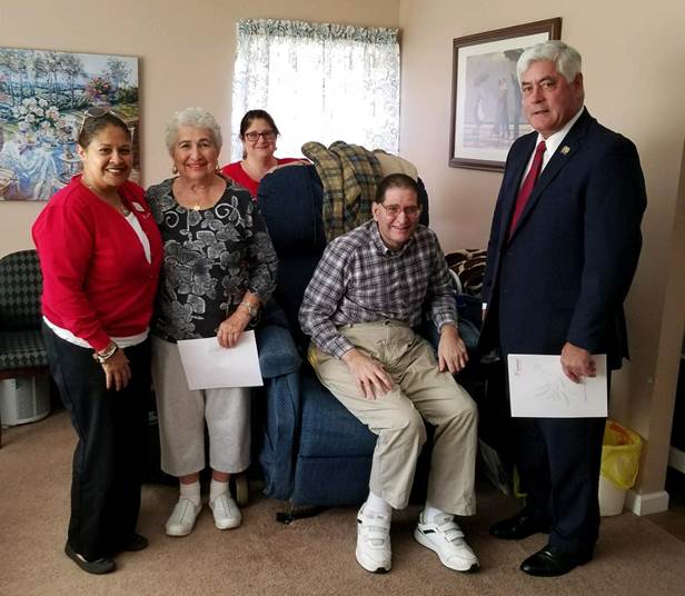 Photo (left to right): Julia Nelson, Bernadette P, Tara Montague, Joseph P, Assemblyman Thomson  